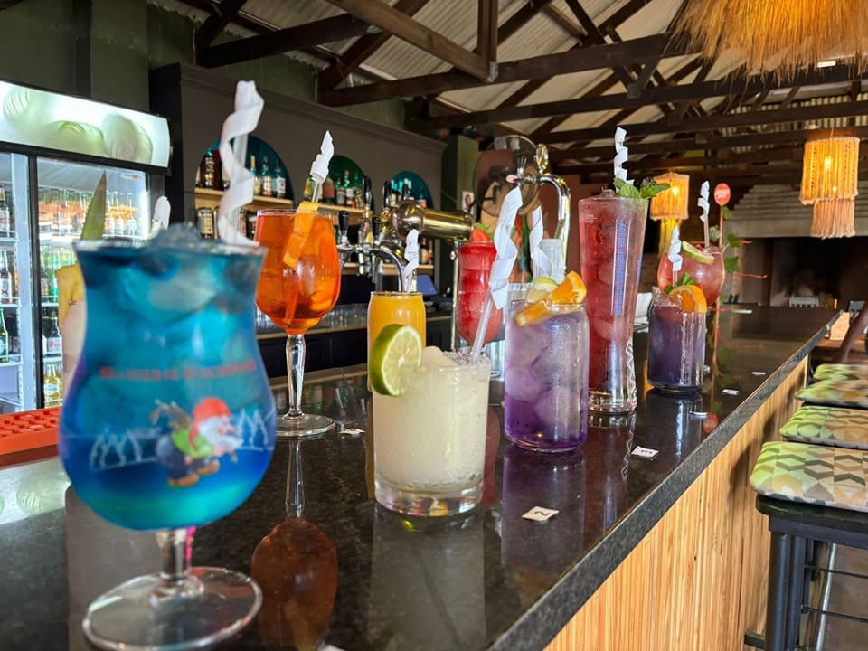 Colourful cocktails lined up at the Café Crust bar